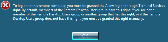 Server FIX: To sign in remotely, you need the right to sign in through Remote Desktop Services