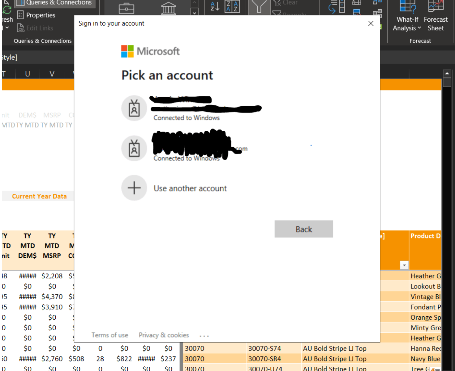 o365 FIX: Prompting/loop`ing for account autentification when trying to open Excel with Power BI data (SOLVED)